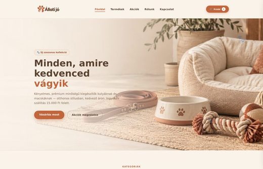 Állati Jó webshop — weboldal előnézet