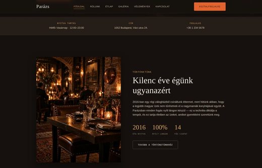 Parázs Étterem — weboldal előnézet