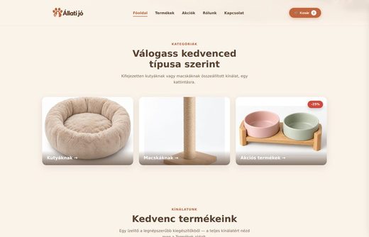 Állati Jó webshop — weboldal előnézet