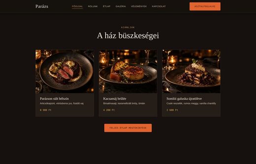 Parázs Étterem — weboldal előnézet
