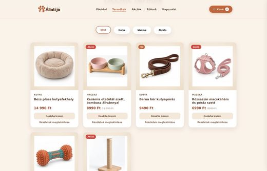Állati Jó webshop — weboldal előnézet
