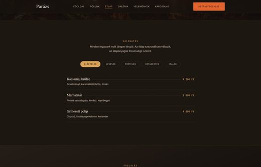 Parázs Étterem — weboldal előnézet