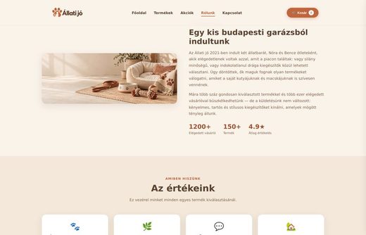 Állati Jó webshop — weboldal előnézet