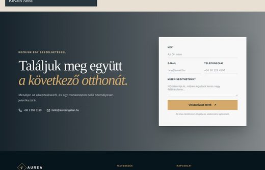 AUREA Ingatlan — weboldal előnézet